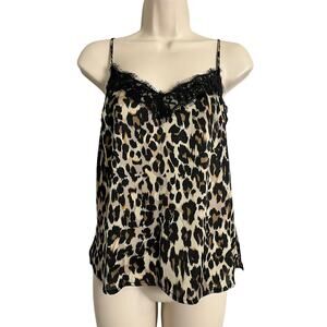 BP. Leopard Cami Tank Top Womens 2XS Brown Satin Lace Trim Animal Print